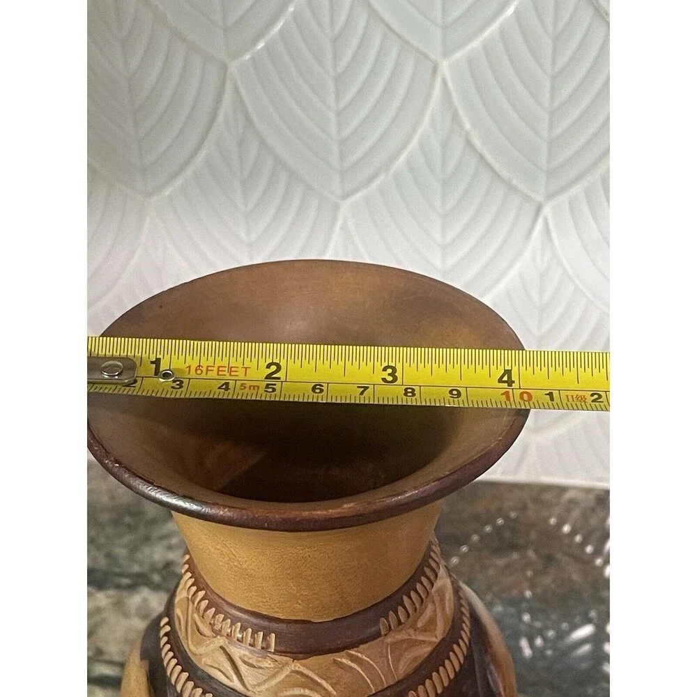 Wood Carved Vase Snake Eating Tail Design